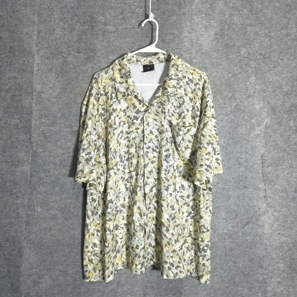 Jordan Mesh Button Down Mens 2XL Yellow Grey Camo FN4641-133 Short Sleeve Shirt